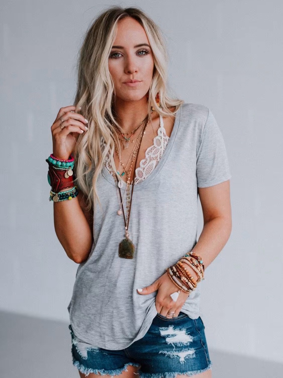 Three Bird Nest Womens M Heather Gray Scoop Neck Women's Tee